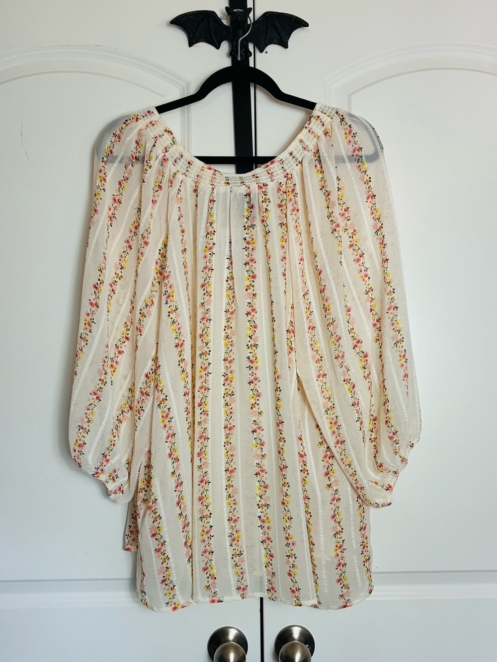 Torrid Floral Stripe Peasant Blouse tie top, slight sheer NWT Size 3X - Picture 6 of 15